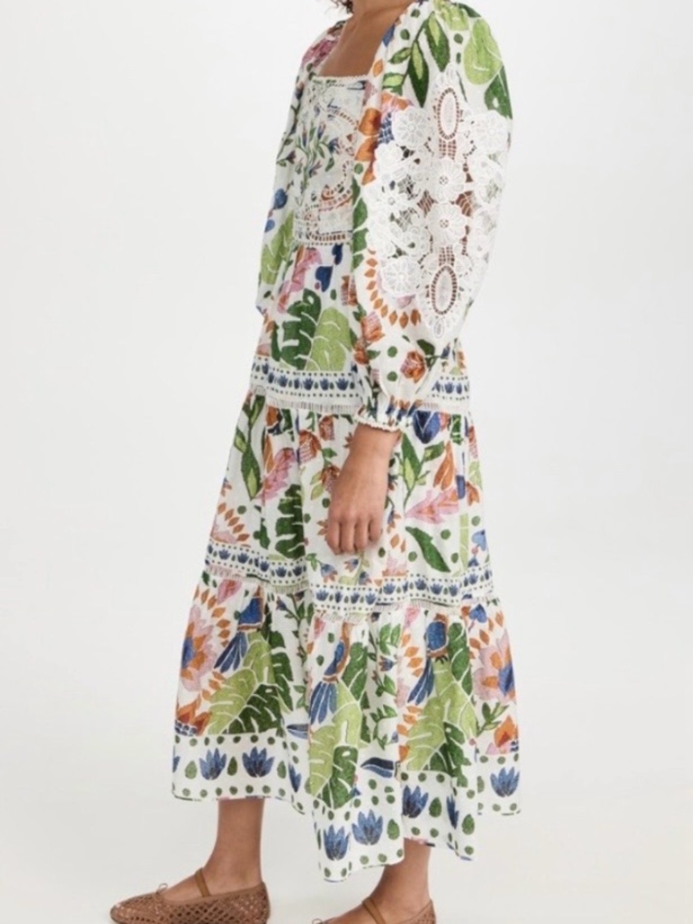FARM Rio Floral Tropical Midi Dress in blue, green, pink - Picture 3 of 14